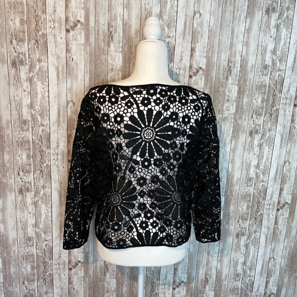 Grace Chuang Black Lace 3/4 Sleeve Overshirt size Medium - Picture 4 of 5